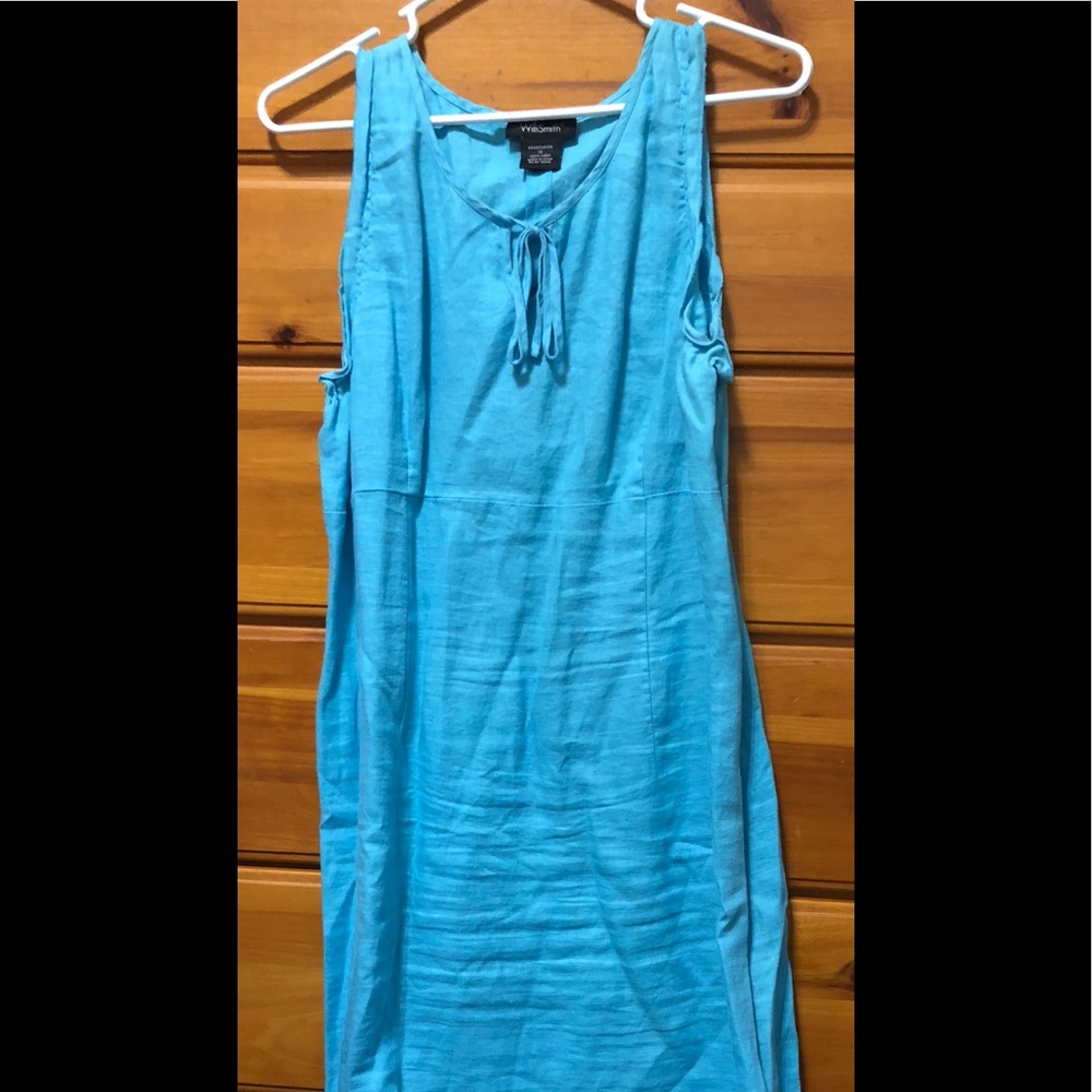 Teal Blue Willi Smith 100% Linen Sleeveless Dress